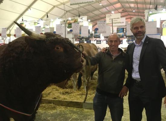 L Wauquiez pose avec Murphy du Gaec du Buisson prix d honneur du Concours National Salers 2019